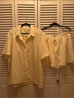 Yellow Pinstripe Short Sleeve Shirt & Shorts Set